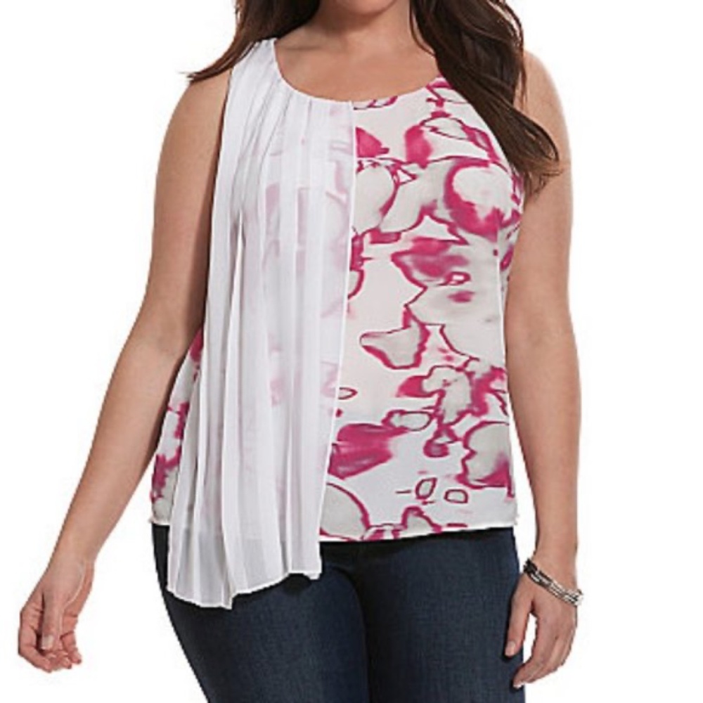 NWT $69 Lane Bryant fuchsia pleated overlay tank